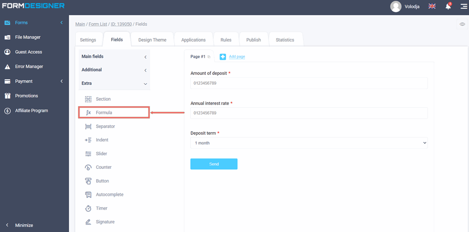 Adding a formula to the calculator