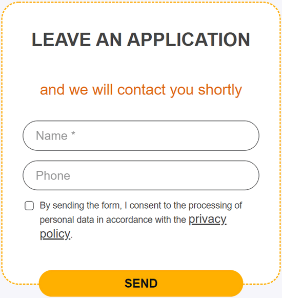 An order form for a landing page