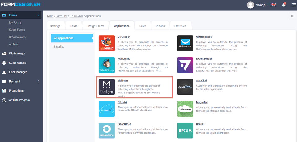 Adding the Mailigen module